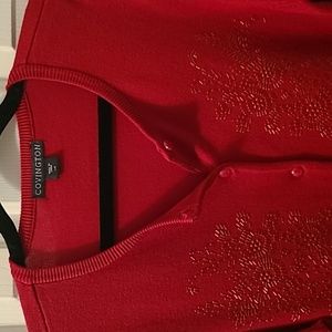 COVINGTON WOMENS BEAUTIFUL RED FRONT BUTTON CARDIGAN W/ EMBELLISHMENT SIZE LARGE